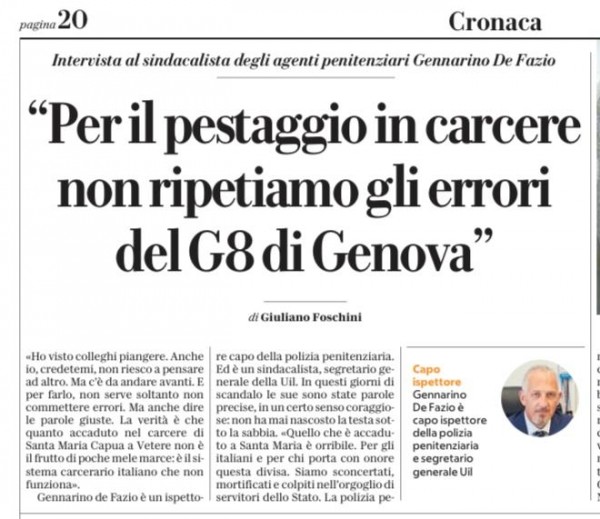 Non ripetiamo l'errore del G8 di Genova - La UILPA PP su la Repubblica